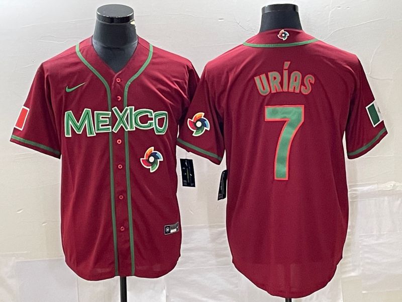 Men 2023 World Cub Mexico #7 Urias Red green Nike MLB Jersey15